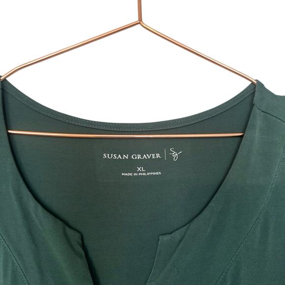 Susan Graver Dark Green Liquid Knit Blouse - Size XL - Picture 2 of 6